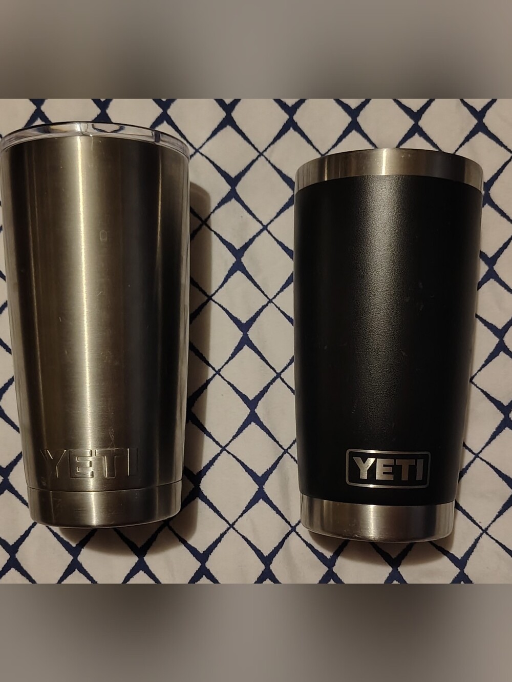 YETI 20oz Rambler Black And Stainless Steel Tumblers. One With Lid